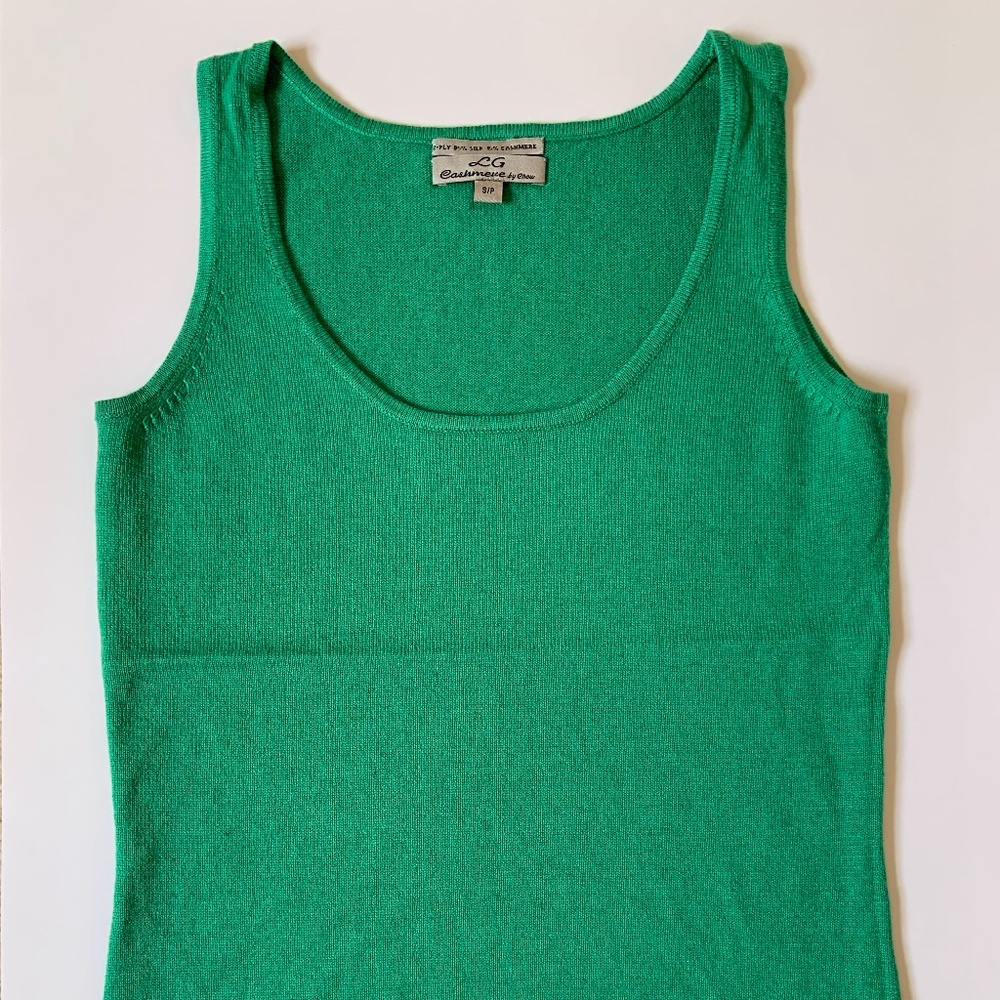 Green Sleeveless Tank by LG Cashmere by Chow -85% SILK, 15% CASHMERE